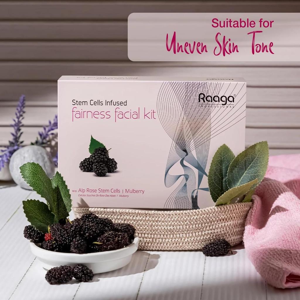 Raaga Professional Stem Cell Infused Fairness Facial Kit 61 G Home Spa Skin Brightening With Alp Rose Mulberry Extracts
