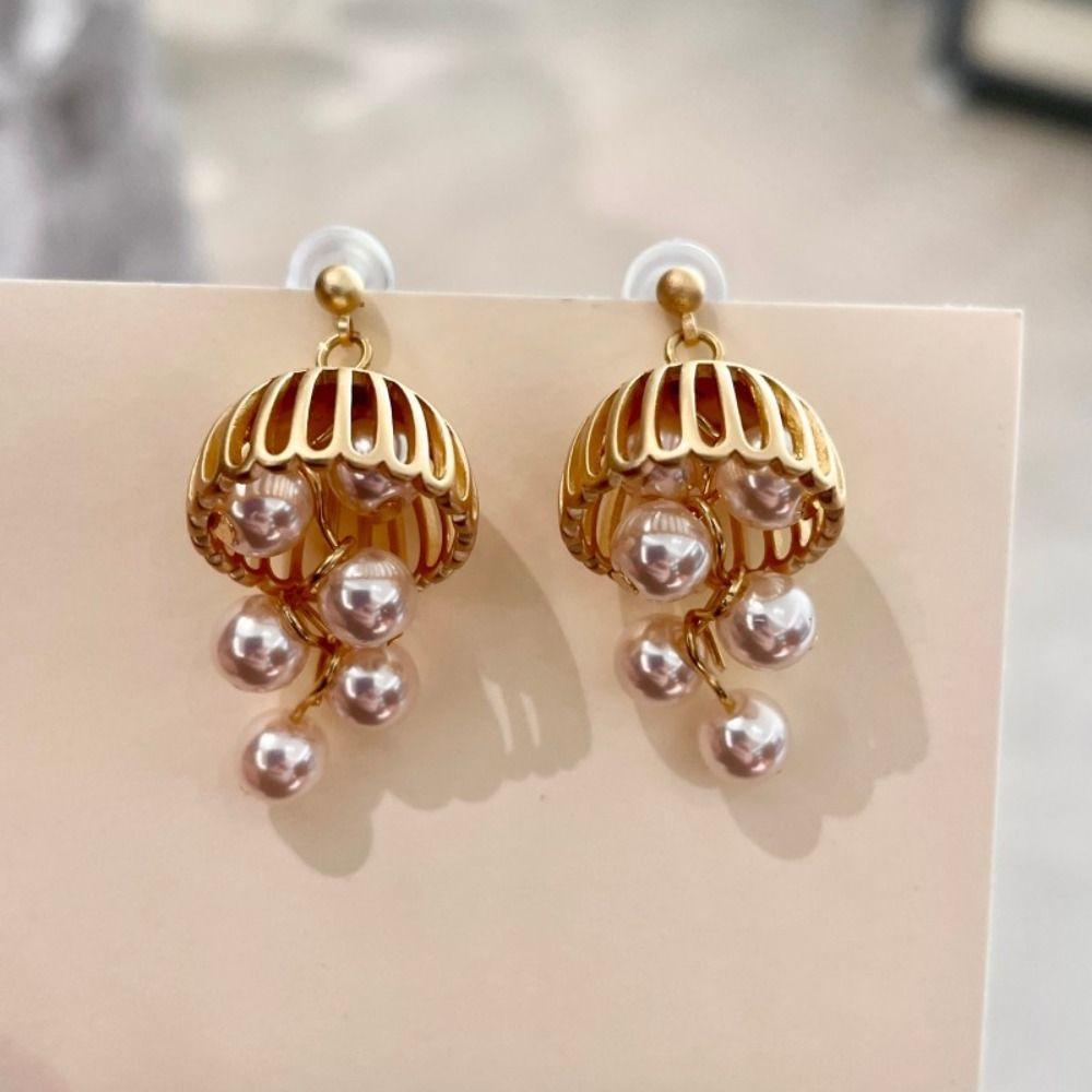 French Style Pearl Drop Earrings Chic Elegant Earrings Simple Bell Grape Shape Earrings  Gift