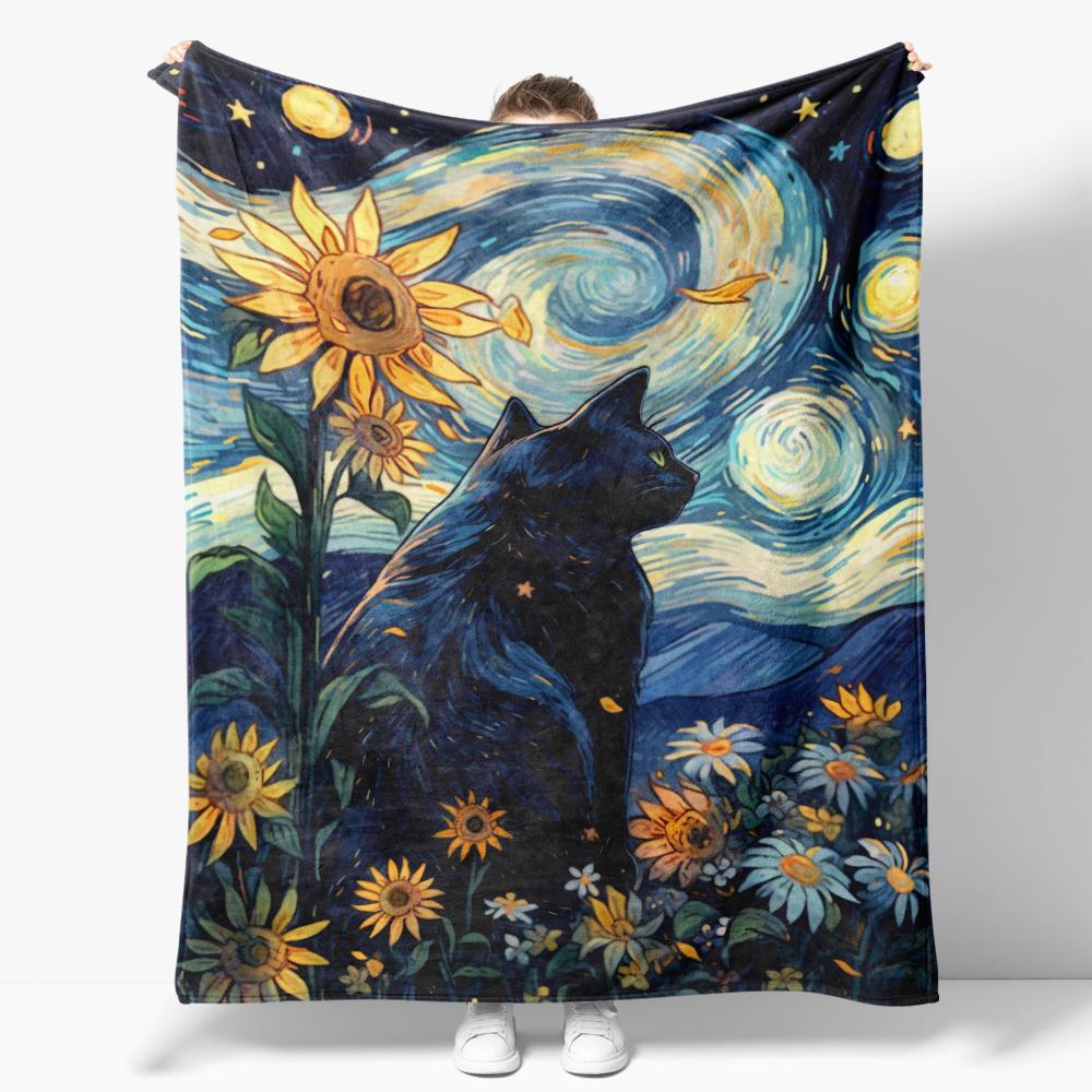 The Starry Night Throw Blanket Art Oil Painting Style Soft Cozy Blankets Soft Warm Flannel Blanket for Bed Room Home Sofa