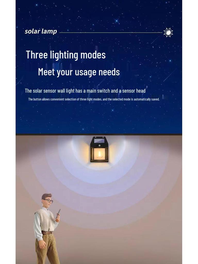 Solar Outdoor Wall Lamp with Motion Sensor - Warm Light for Garden, Courtyard, Balcony