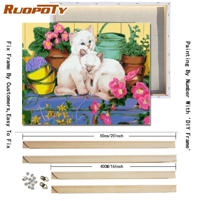 RUOPOTY With DIY Frame Animals DIY Painting By Numbers Acrylic Picture Hand Painted Oil Painting On Canvas For Home Decor Artwork