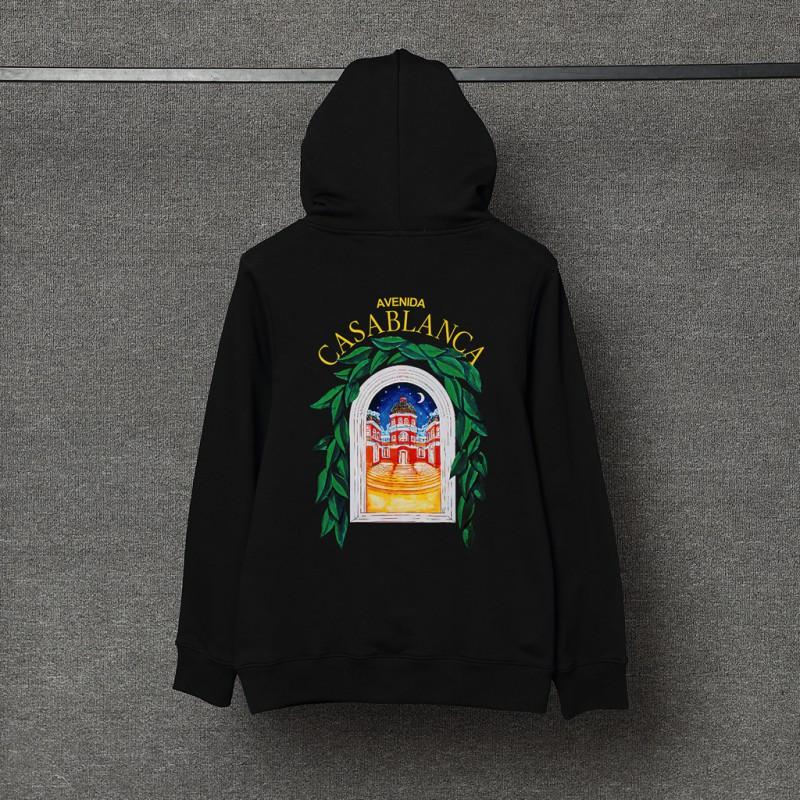 Casablanca Streetwear Hoodie Herren Oversized Lockerer Schnitt Baumwollfleece Pullover Urban Hip Hop