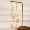 1 Pair Women Earrings, Long Tassel Shell Conch Starfish Design Drop Earrings, Imitation Pearls Earrings for Beach Vacation Jewelry