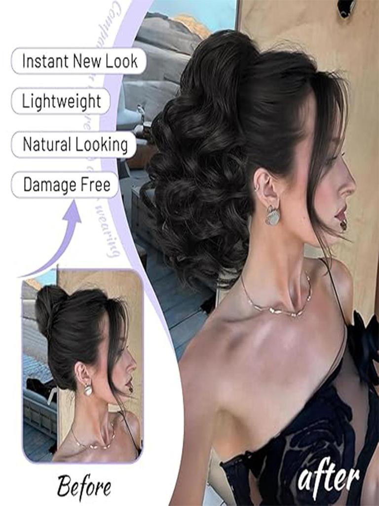 Synthetic 10Inch Ponytail Claw Clip Ponytail Extensions Short Curly Ponytail Ladies Black Brown Hair Clip for Women