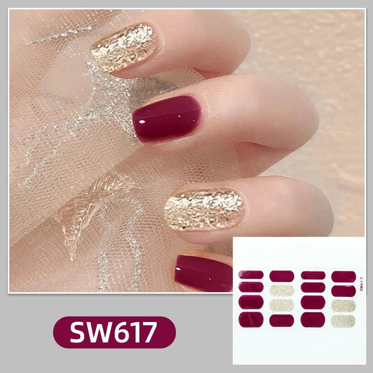 

24 шт., полоски для лака для ногтей, самоклеящиеся художественные дизайнерские наклейки, полное покрытие, гелевые обертывания, красочные наклейки, женские наклейки, декоративный слайдер