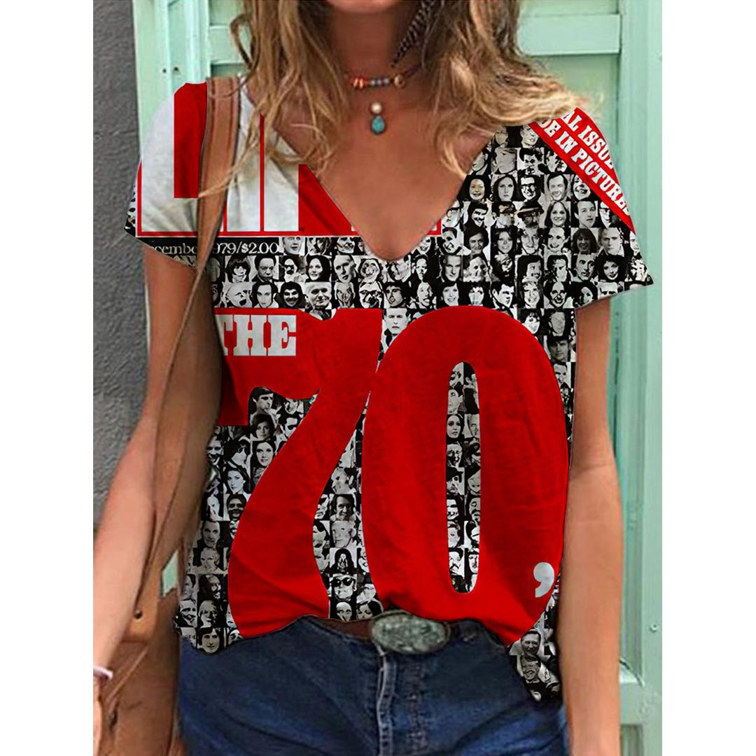 

New T Shirt Women Y2k Printed Female Clothes Top Summer V-neck Short-sleeved Ladies T-shirt Fashion Streetwear Hip-hop Shirt 5xl L