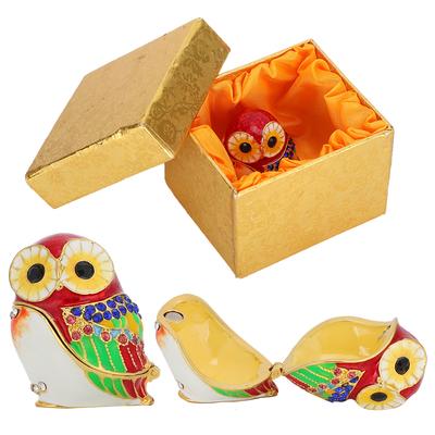 Owl Jewelry Box Alloy Metal Crafts Storage Enameled Painted Ornaments Home Decoration