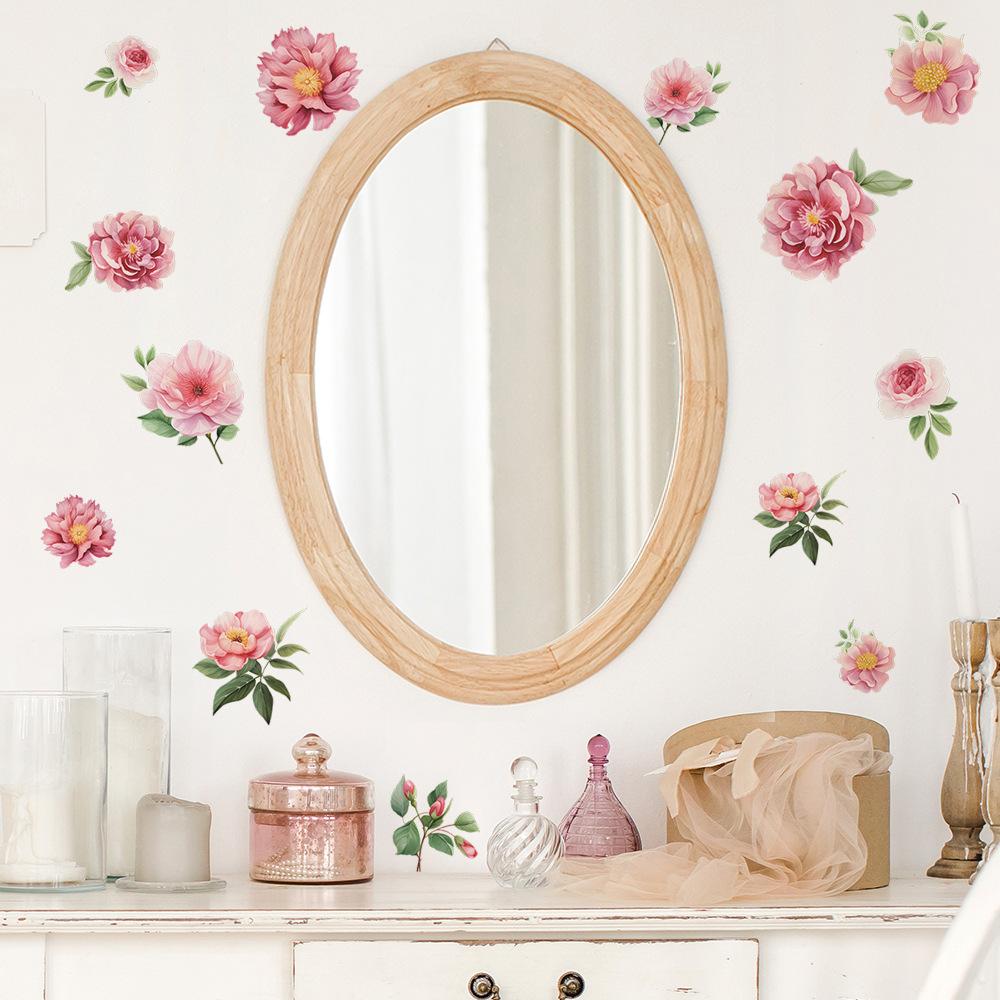 Artistic Pink Floral DIY Multi-Surface Sticker for Mirror Glass Window Home Decor Removable Decal