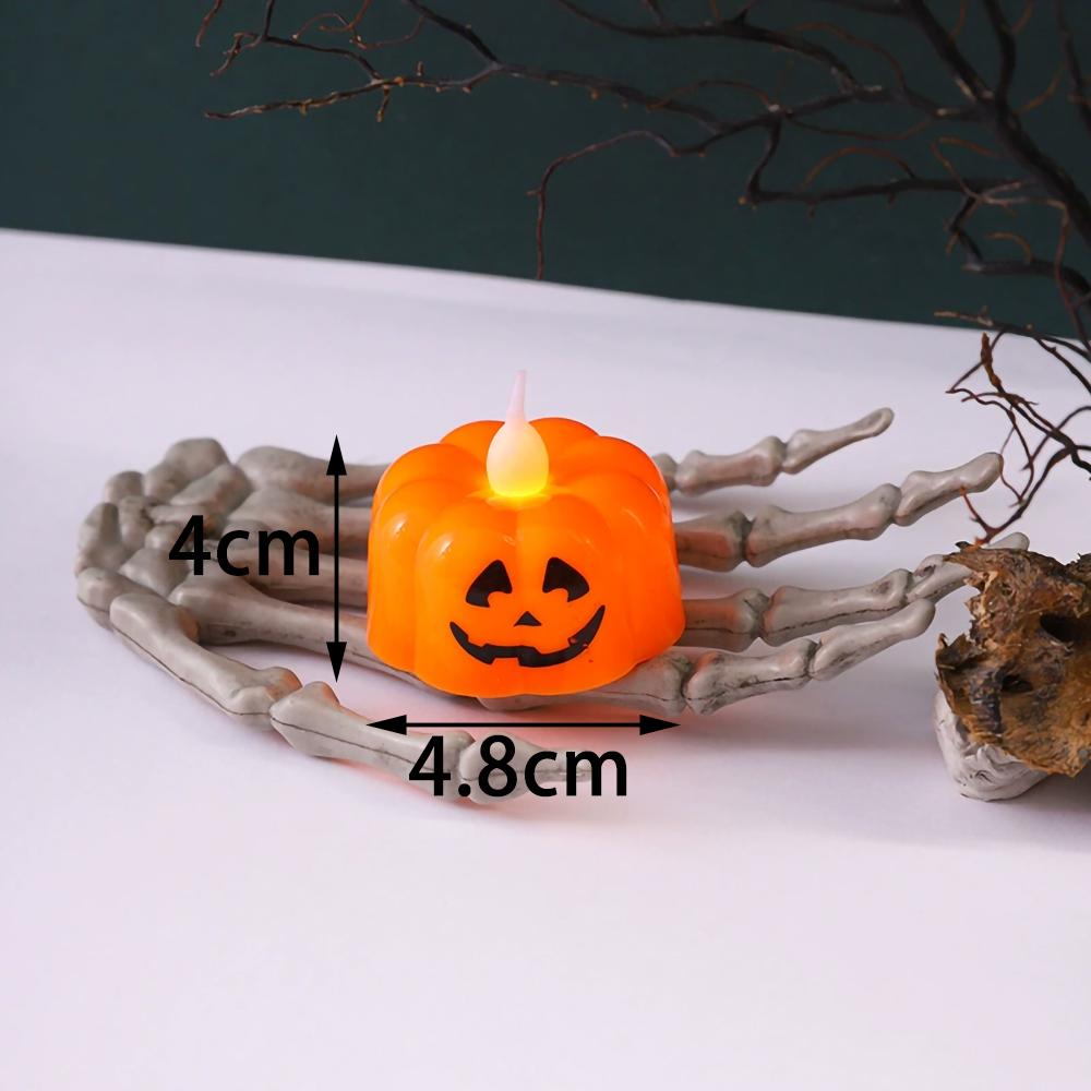 12pcs Electronic Candles Halloween Pumpkin Lamp Ornaments Decor  Festival Party Scene Setting Jack-O-Lantern Props Accessories