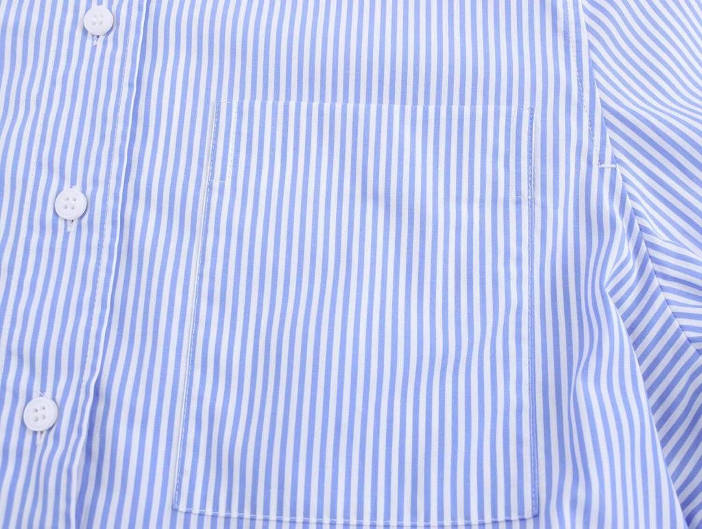 2025 Spring/Autumn Floral Print Blue Striped Loose Fit Long Sleeve Shirt with Turn-Down Collar