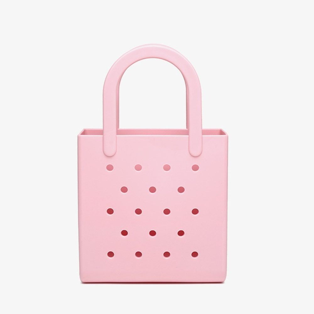 Waterproof Summer Beach Bag Solid Color Jelly Tote Bag Portable Rubber Hole Handbags  Baskets