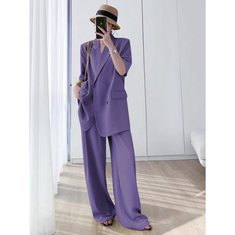 Plus Size 6681 Summer Slimming Wide-Leg Pants Two-Piece Suit for Women