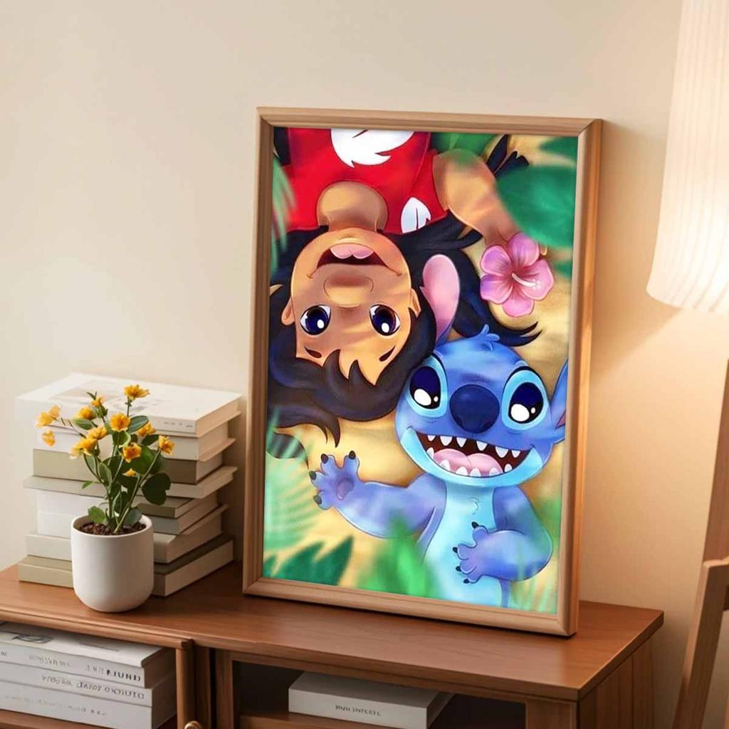 Pełne Round Diamond Painting Lilo & Stitch Sztuka Obraz z Dżetami Mozaika DIY 5D Haft Krzyżykowy Dekoracja Domu