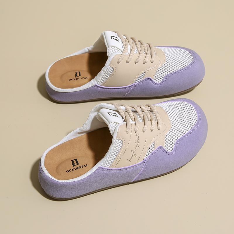 CRLAYDK Women's Footbed Slip On Mules Mesh House Slippers Ladies Comfortable Backless Slide Walking Loafers Casual Flats Shoes