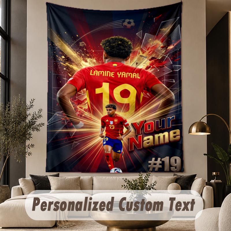 Custom Text Tapestry Lamine Yamal Print Wall Tapestry Indoor Living Room Wall Decor