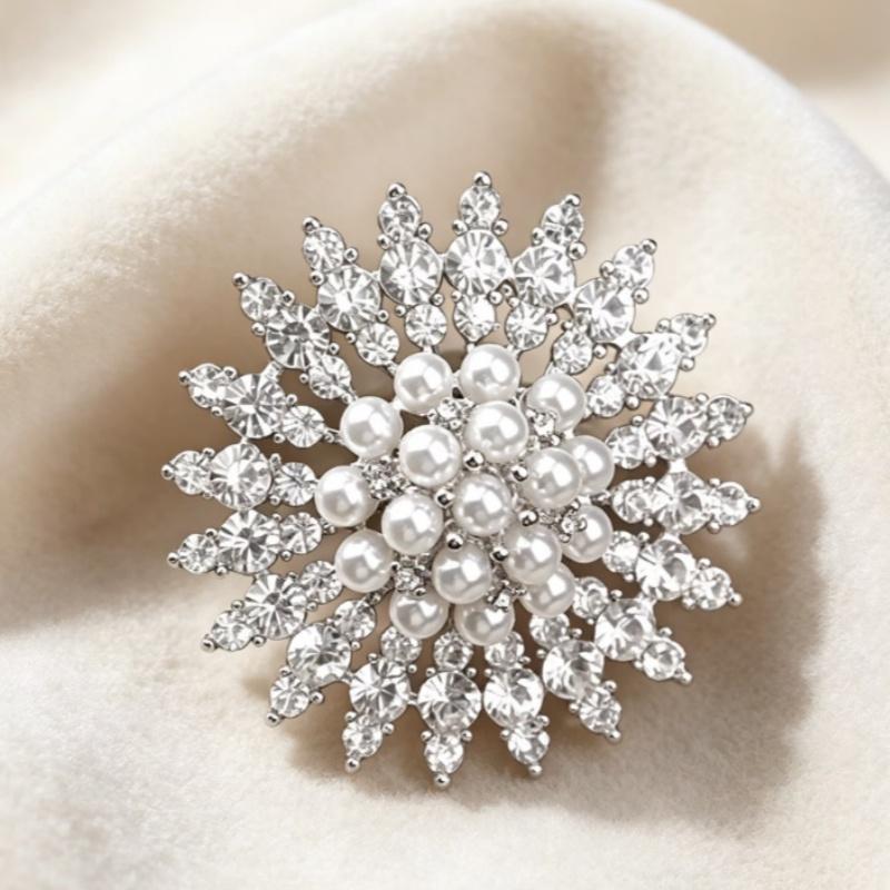 Sparkling  Pearl Brooch Snowflake Design 2 Color Options For Wedding Party Formal Events