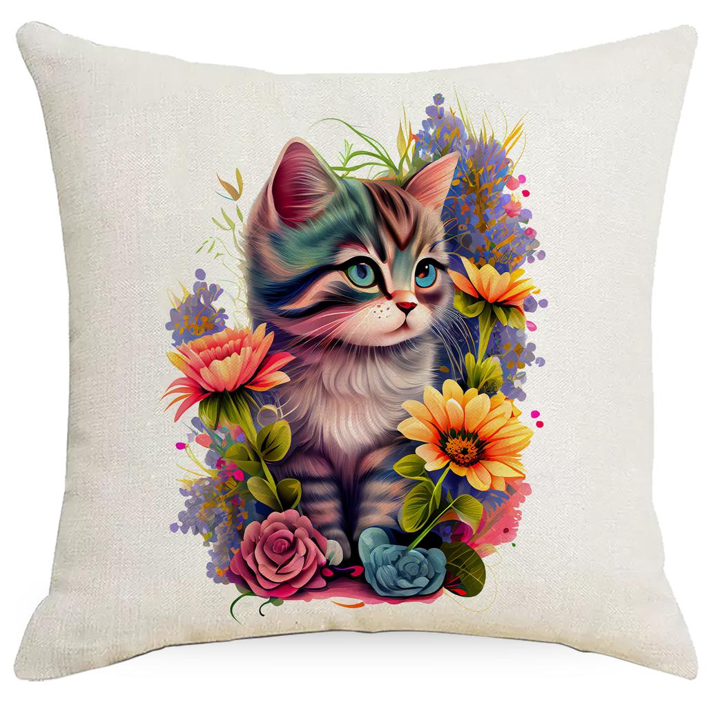 Cute Kitten Printed Watercolor Pillowcase Home Living Room Sofa Cushion Pillowcase