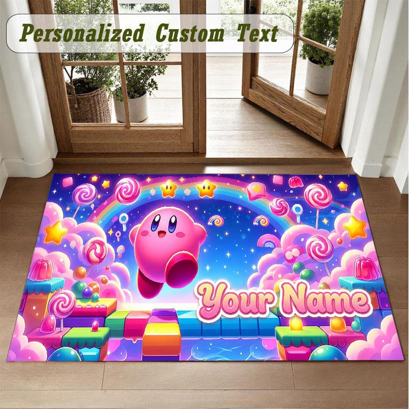 Crystal Velvet Square Rug Custom NameKirby Pattern Non Slip Home Floor Decor Rug
