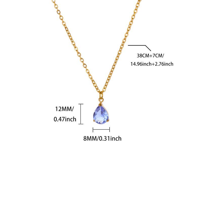 Jewelry Pear Shaped Water Drop Zircon Moon Birthstone Birthstone Necklace Plated 1 Gold Clavicle Chain Stainless Steel