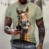 T-shirt da uomo a maniche corte con stampa 3D motivo cavallo stile retrò casual street sport outdoor maglietta girocollo top cloti