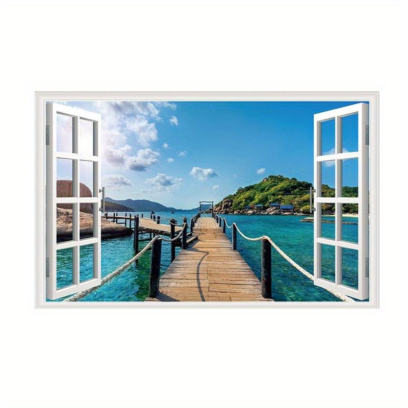 

3D Природные Пейзажи Поддельные Наклейки На Окна Сакура Дерево Пляжное Здание Стены Искусства Росписи Наклейки Украшения Домашнего Офиса Виниловые Обои 43.5x70cm