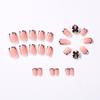24Pcs Pink Leopard Print French Tips False Nails Short Square Head 3D Black Bowknot Fake Nails Acrylic Full Cover Press On Nails