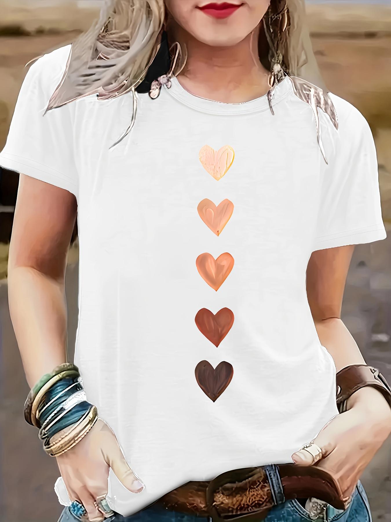 

Футболка с принтом сердца, с коротким рукавом, с круглым вырезом, для отдыха, для весны и лета, женская одежда S