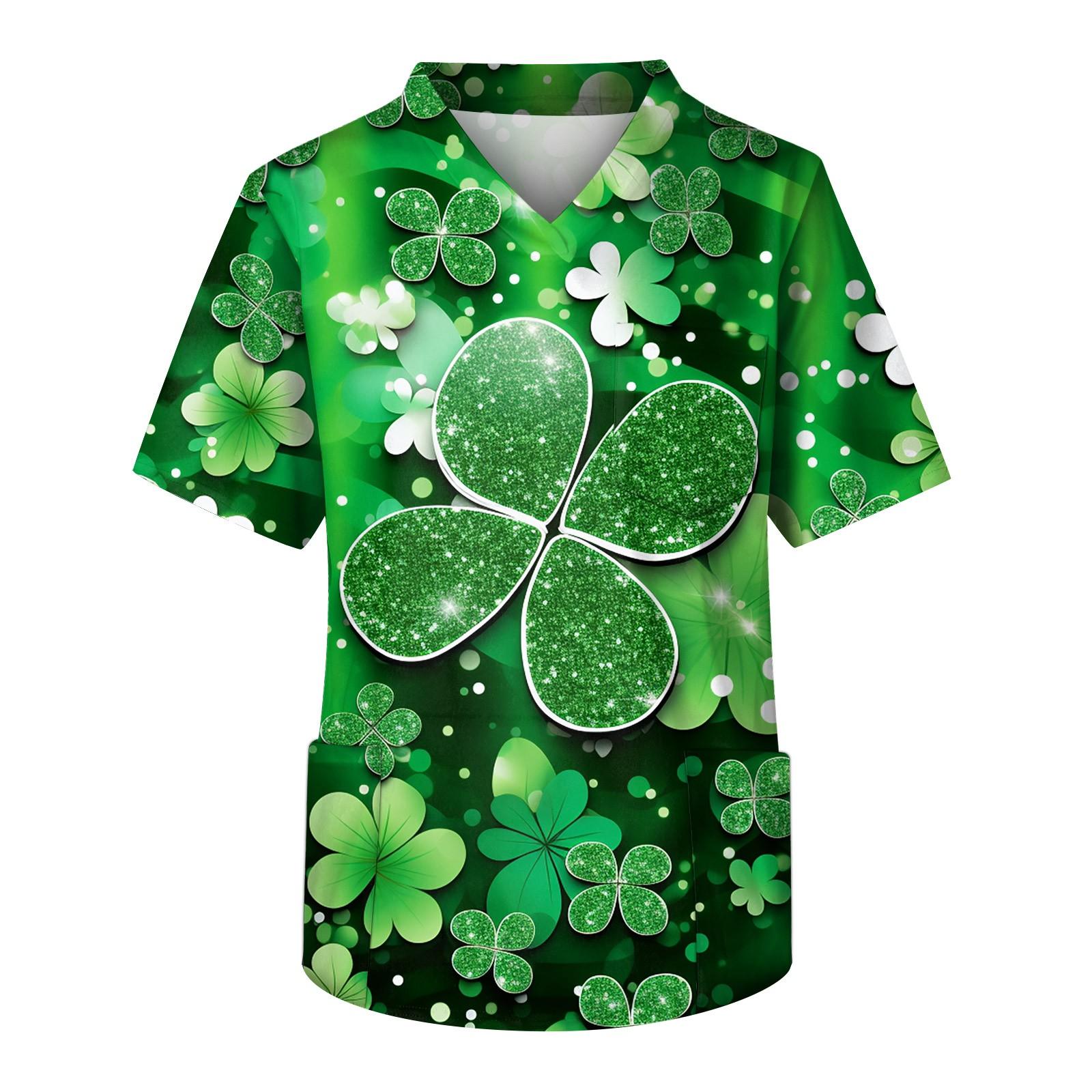 

Мужская рубашка с v-образным вырезом и короткими рукавами St. Топ с принтом «День Святого Патрика» и карманами на груди L