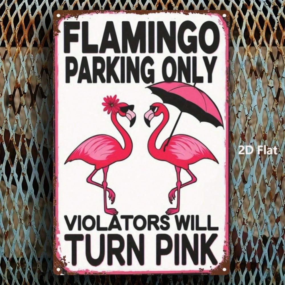 Vintage Pink Flamingo Parking Only Sign, Retro Metal Warning Plaque, 8x12 Inch Iron Yard Decor