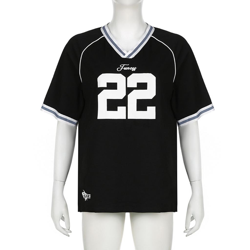 Unisex Street Style Digital Print Loose V-Neck T-shirt Short Sleeved Top