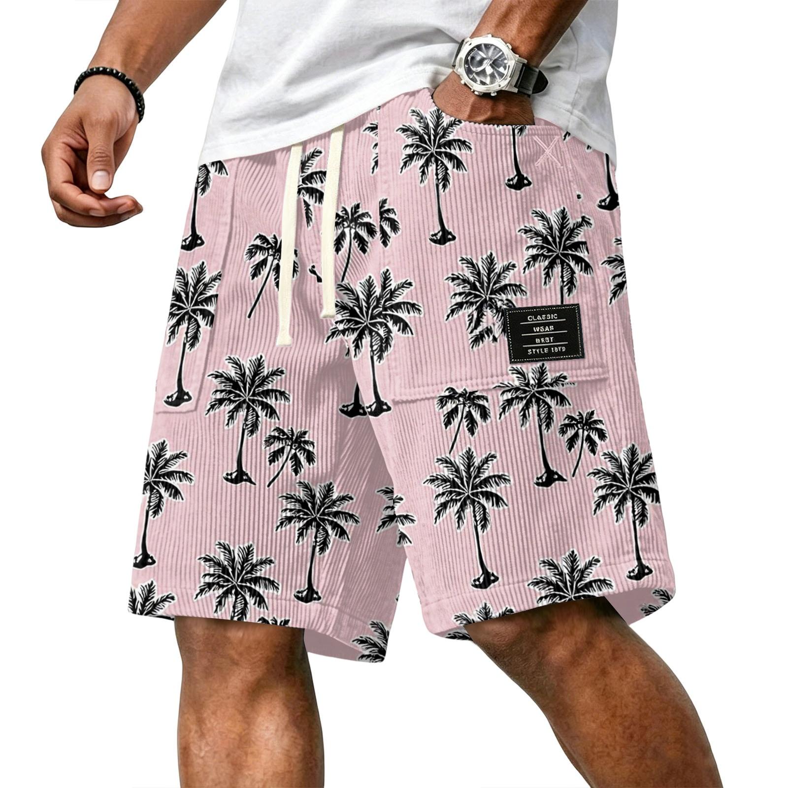 

Men s Casual Corduroy Drawstring Shorts Hawaiian Style Palm Tree Print Relaxed Fit Lightweight Summer Beachwear XL світло-синій колір