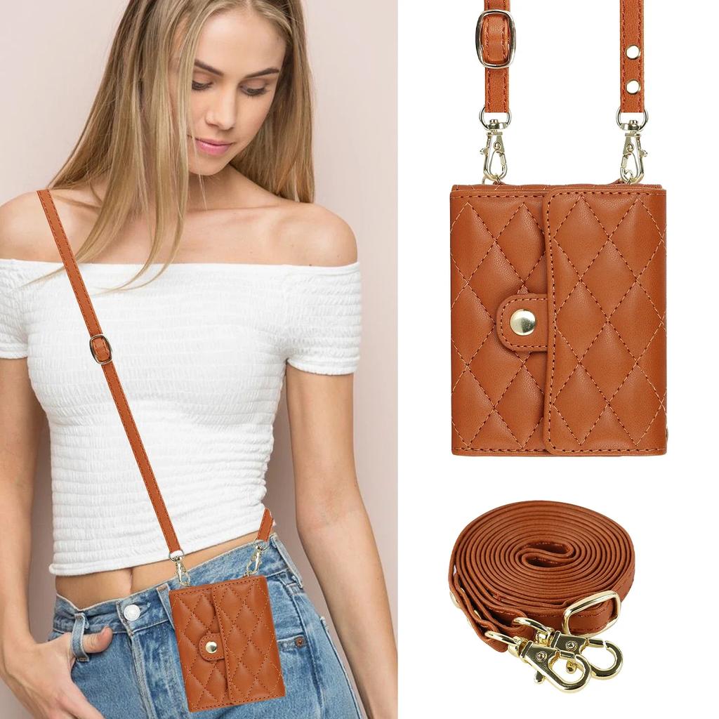 Crossbody Bag Leather Phone Case For Samsung Galaxy Z Flip 5 4 3 5G Long Lanyard Wallet Card Cover