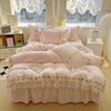 Korean Princess Style Flowers Lace Ruffles Duvet Covers Bed Skirt/Fitted Sheet Pillowcase Bedding For Girls Luxury Home Textiles