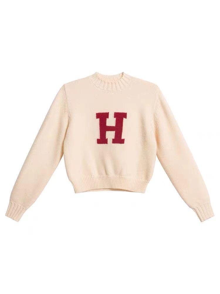 Korean Style Letter Jacquard Loose Fit Pullover Sweater for Women - Soft Knit, Autumn/Winter Collection