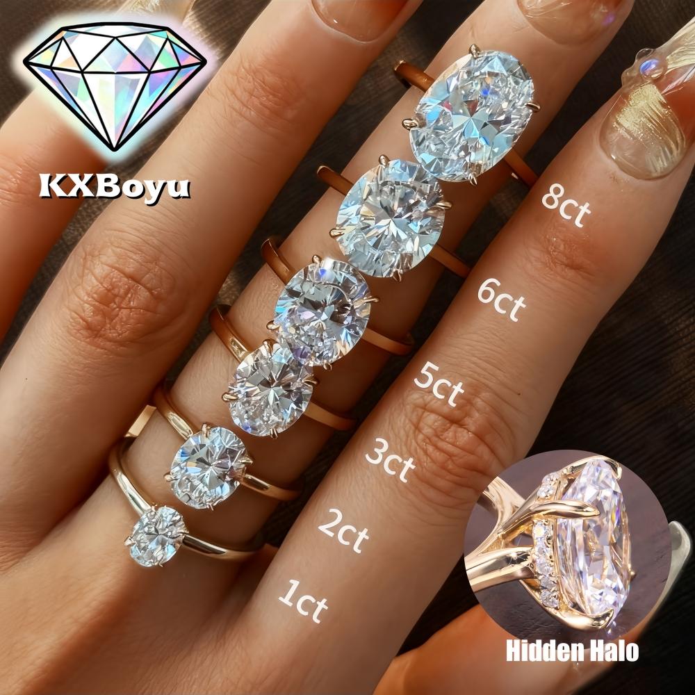 1-8 Carat Oval Cut Moissanite Engagement Ring Oval Shape Hidden Halo Wedding Ring for Women 925 Silver with