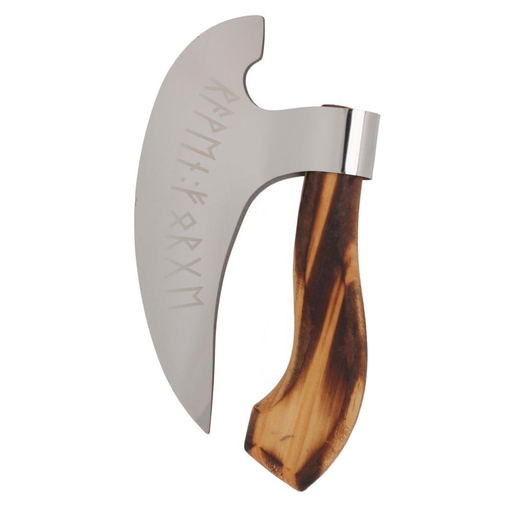 Edelstahl Pizza-Schneideaxt Ergonomischer Griff Gebogene Klinge Pizza-Schneider Werkzeug Poliertes Finish Holzmaserung Griff