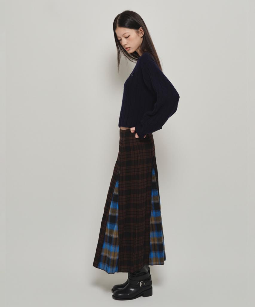 Hombadittingjeu Hbt Check Pattern Flare Skirt (Brown-Blue)