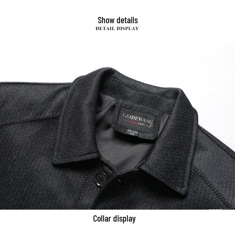Men's Plus Velvet Turn-Down Collar Jacket for Middle-Aged and Elderly - Thick Autumn/Winter Business Coat