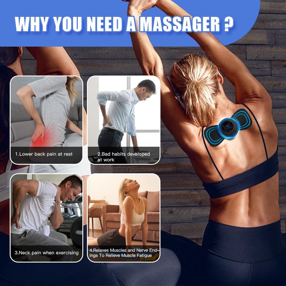 EMS Mini Electric Pulse Neck Masager LCD Display 8 Mode Cervical Massage Patch Muscle Pain Relief Tool Portable Body Massager
