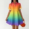 Women’s Casual Loose Shirt Dress Button Front Stand Collar Short Sleeve Gradient Print Relaxed Fit Tunic Dress for Daily Wear