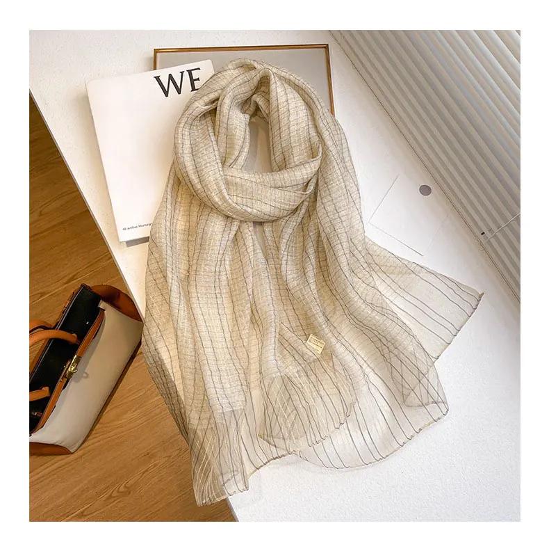 Four Season Silk Wool Scarf Women Hijab Plaid Pashmina Shawls And Wrap Luxury  Bandana Bufanda Blanket Scarves