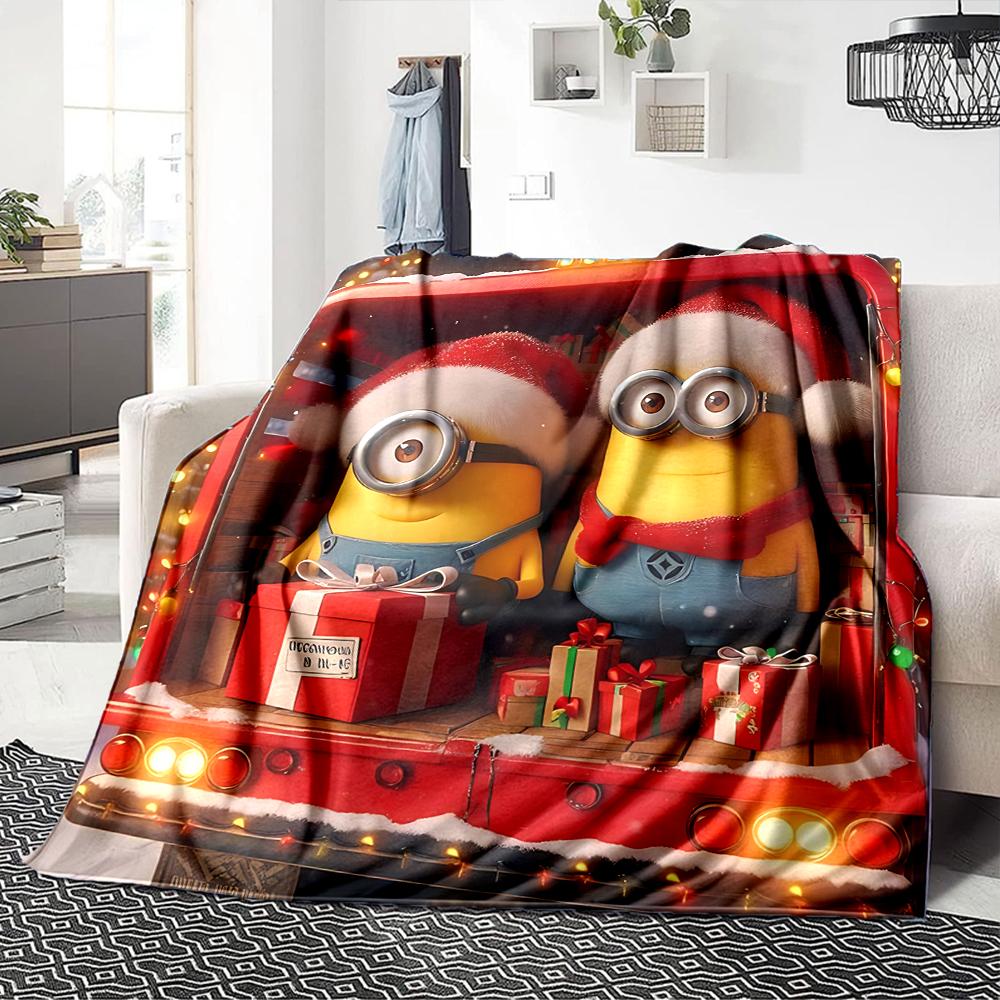 1Pc Christmas Minions Grinch Blanket Soft Throw Blanket For Home Bedroom Bed Sofa Travel Office Solid Christmas Blanket