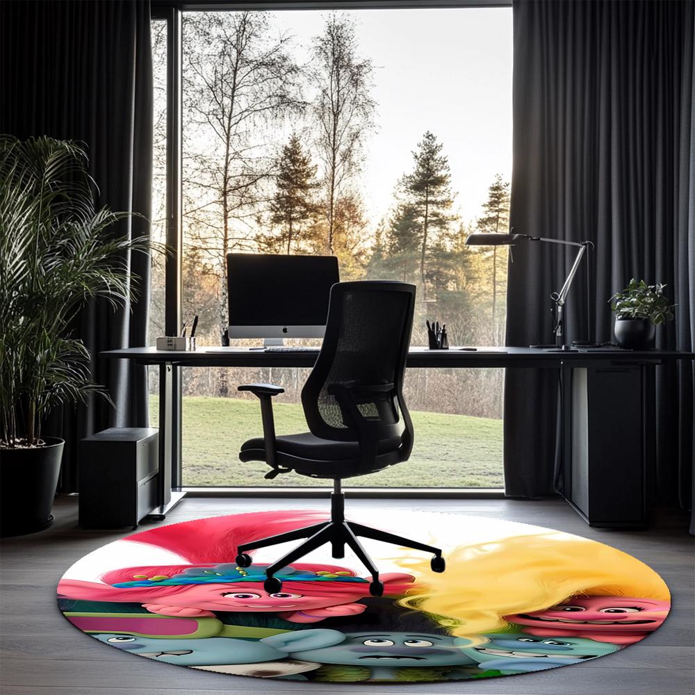 Trolls Printed Round Rug Carpet Chair Rug Area Rug Entryway Doormats,for Office Chair Living Room Bedroom Kitchen Room.