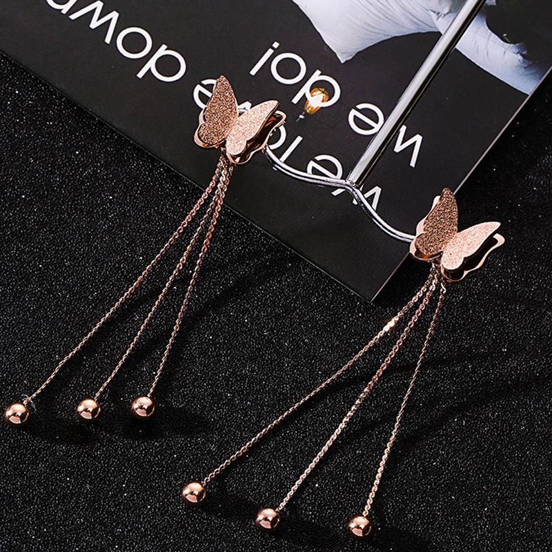 Korean Fashion Frosted Fringed Rose Gold Butterfly Earrings