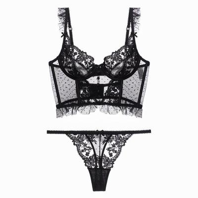 Elegante Set Reggiseno Gilet Francese in Pizzo e Perizoma - Lingerie Sexy più Venduta con Sottile Supporto in Acciaio ed Elegante Design sulla Schiena.