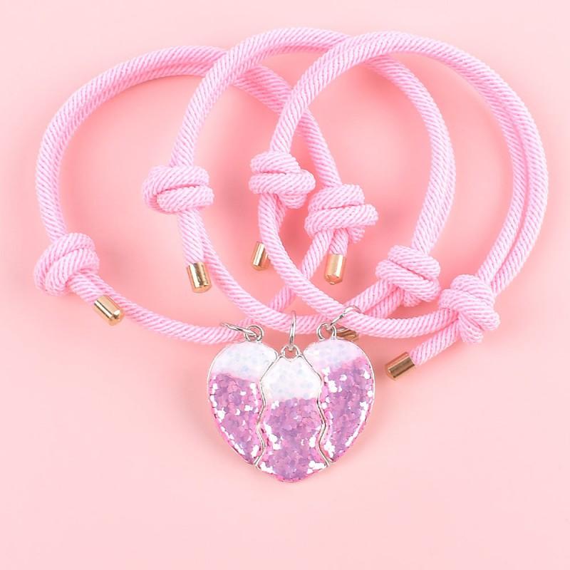 

New Best Friend Three-person Onion Powder Love Magnetic Bracelet Adjustable Heart-shaped Girlfriends Sisters Friendship