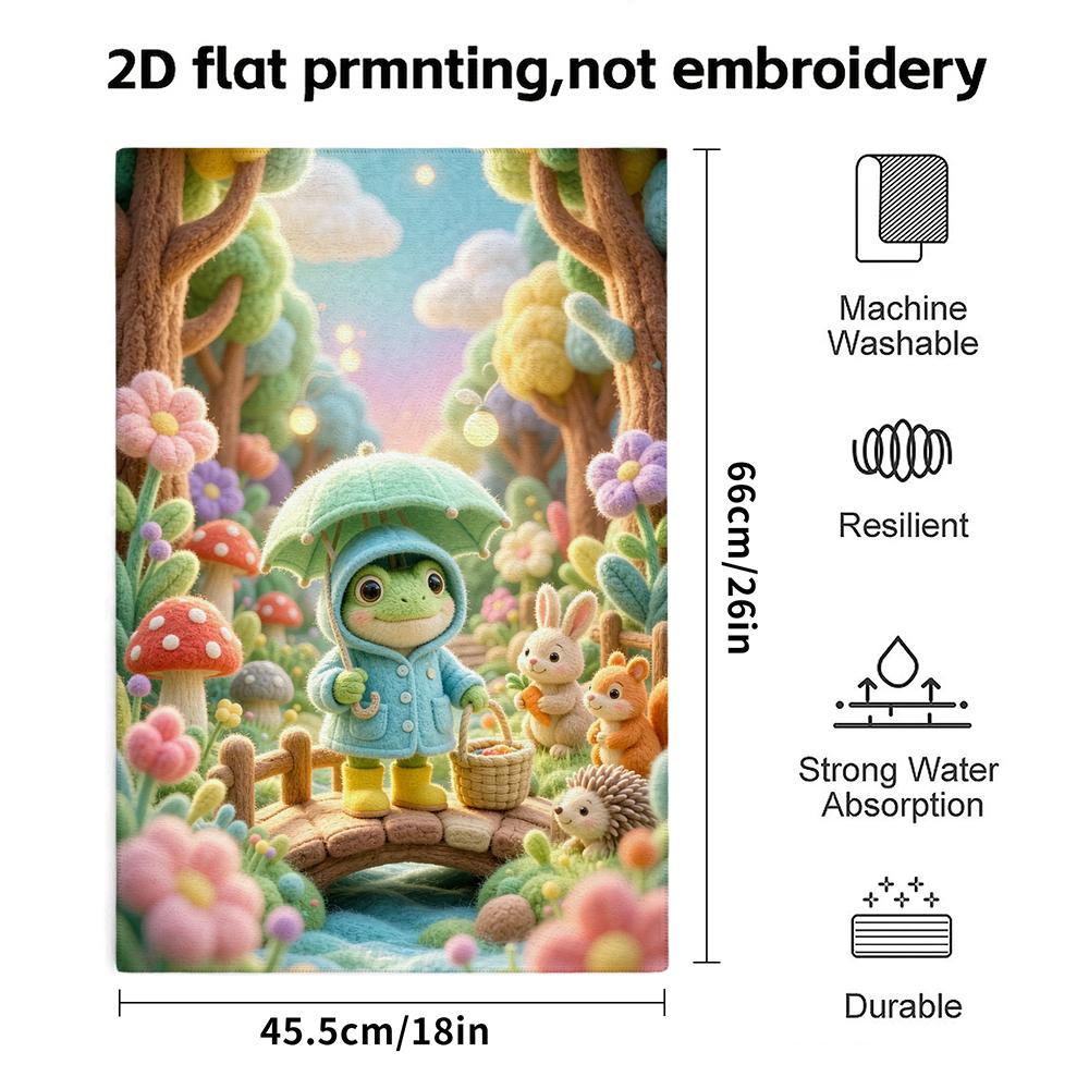 Frog Rainy Forest Bath Towel, Woodland Creature Print, Soft Absorbent Kids Towel for Daily Wash