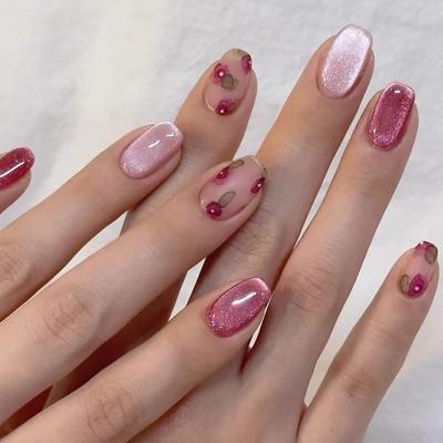 Calla Lily Nail Art Pieces, Paznokcie z Kwiatami, Kocie Oko Sztuczne Paznokcie, Proste Zdejmowane Elementy Sztuki Paznokci 24 Sztuki