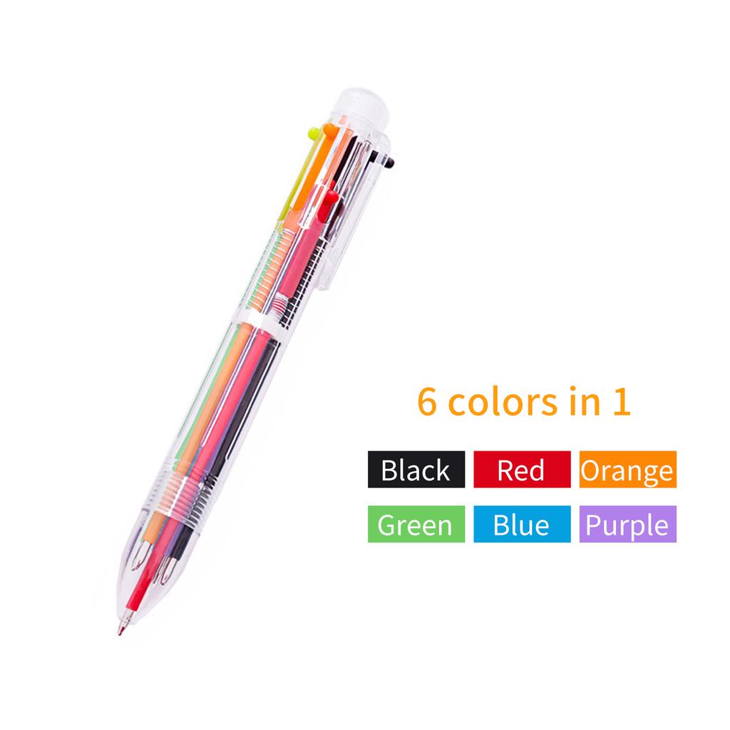 Ballpoint Pen Multicolor 6 In 1 Colorful Spring Retractable Design 0.5mm Ballpoint Pen Gift Scrapbooks Tool Birthday