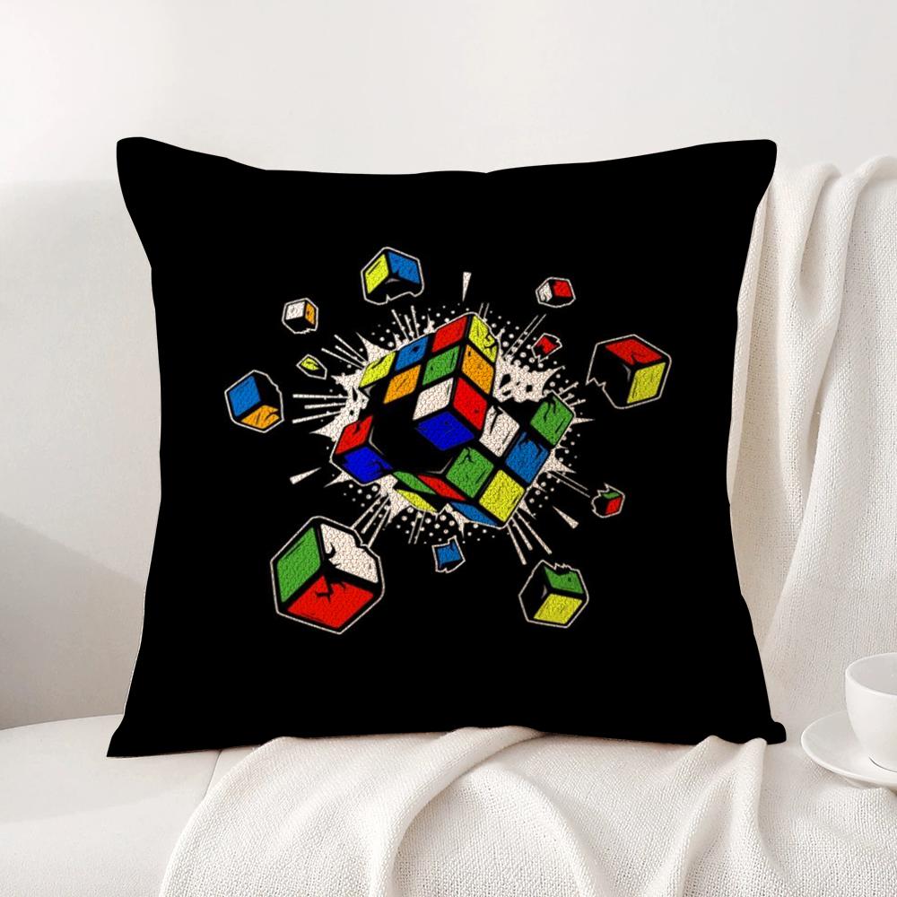 Game RRubik CCube Cushion Cover Natural Linen Organic Fabric DoubleSided Printing Sofa Home Decor Breathable Bed Pillow